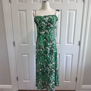 NWT Free People Green LINEN Blend Adjustable Spaghetti Strap Midi Dress Size 10